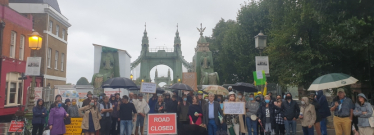 Local Conservatives in front of Hammersmith Bridge